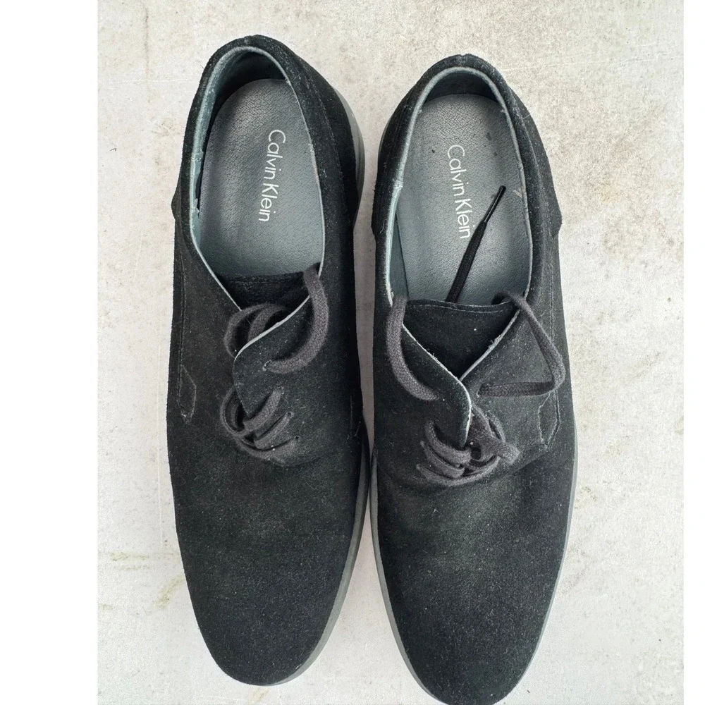 Calvin Klein Mens Shoes Size 10.5 Black Suede Lace Up‎ Casual Dress Sneakers